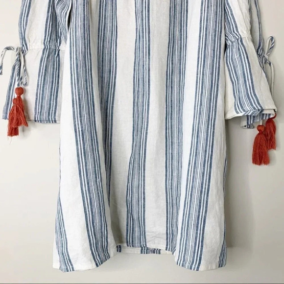Revolve Tularosa Sara Mini Dress Chambray Striped Off The Shoulder Linen - Picture 14 of 16